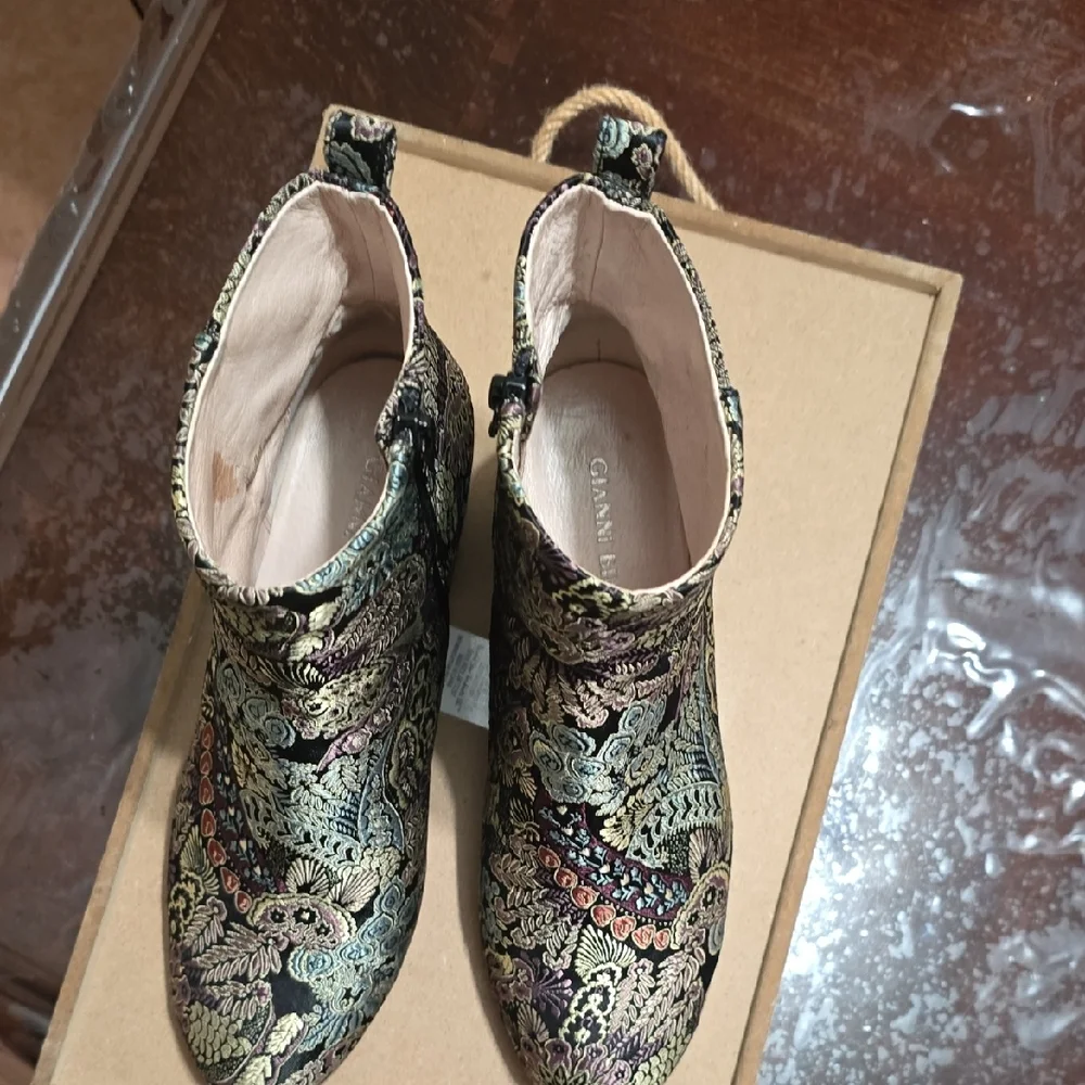 Gianni Bini Black and Gold Embroidered Ankle Boots - Picture 7 of 12